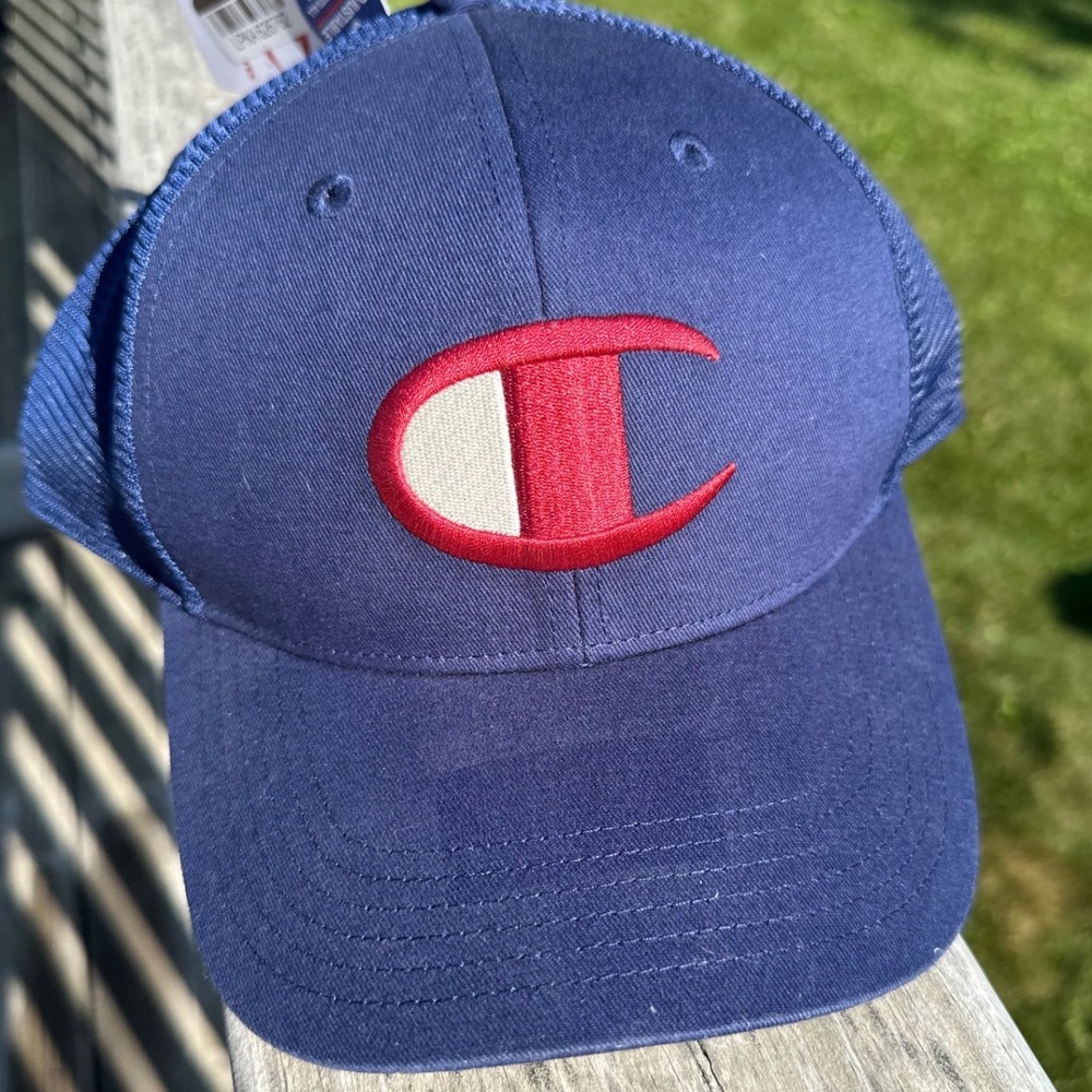 Champion Navy Blue Trucker Hat Embroidered Logo Mesh Snapback Cap One Size NWT